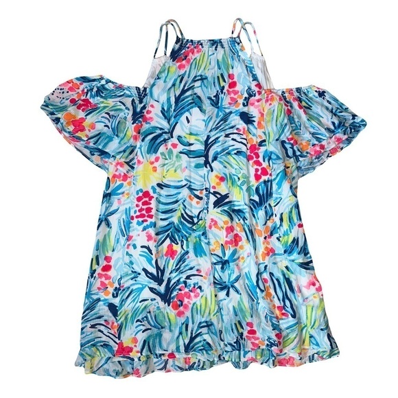 Lilly Pulitzer Bellamie Open Cold Shoulder Serene Blue Tippy Top Swing Dress XS - Picture 6 of 15